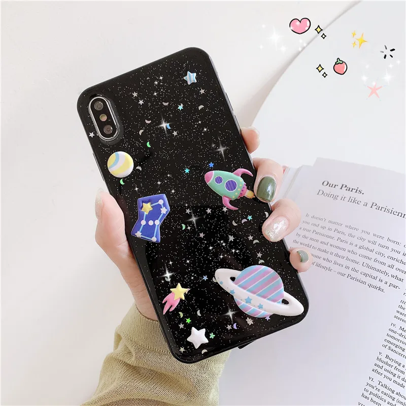 3D Блестящий чехол с Луной для iPhone X XR XS MAX роскошный силиконовый матовый