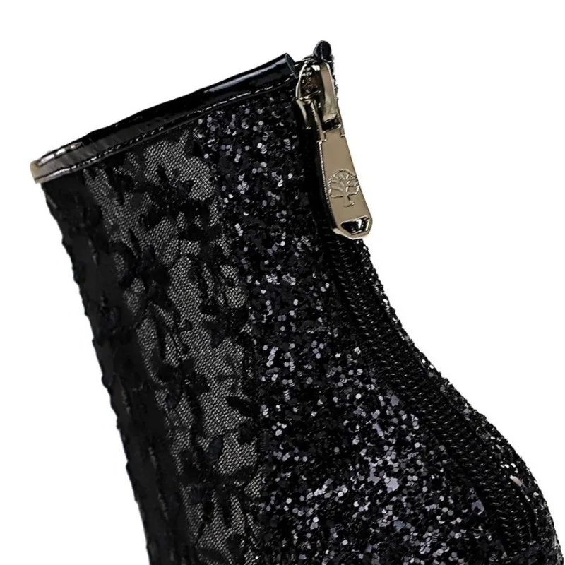 

Black Sexy Thin High Heel Ankle Boots Women Zipper Pointed Toe Mesh Short Boots Female Fashion Party Shoes 2021 New