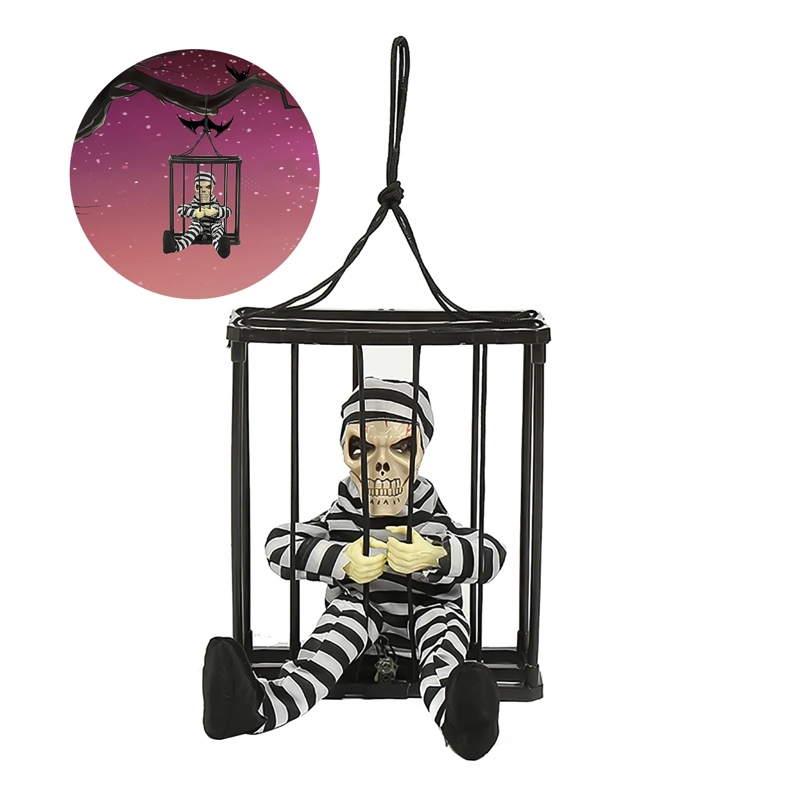 

Halloween Decoration Prop Ghost In Cage Scary Prop Death Prisoner Horror Screaming Cage Ghost Scene Hanging Festival Props