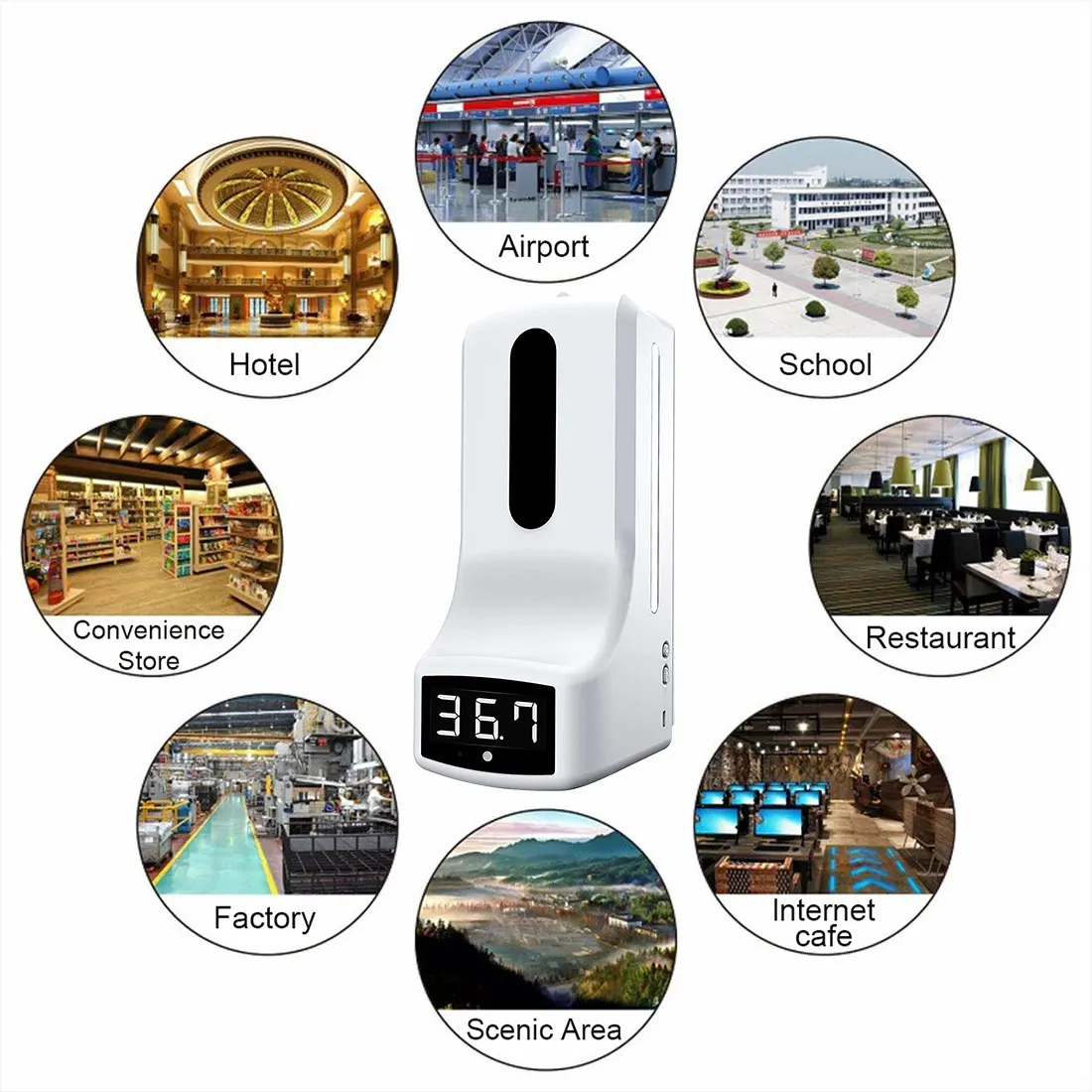 

1000ml K9 Non-Contact Infrared Thermometer Digital Front Hand Temperature Sensor Laser Gun with Wall Mounted Fever Alarm