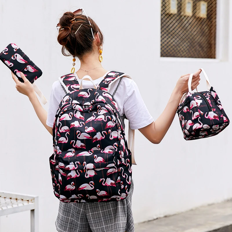 Рюкзак с Фламинго из трех частей нейлоновый водонепроницаемый вместительный