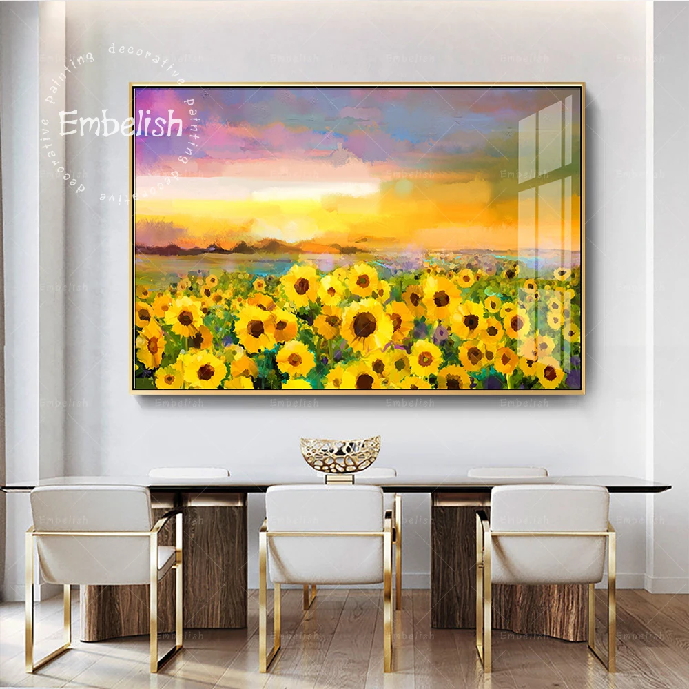 Настенные постеры с ручным рисунком подсолнуха в полях Красивый Ландшафт