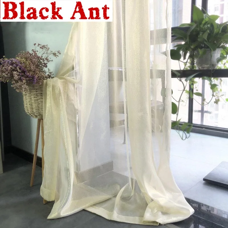 

Shiny Gold Curtain Tulle Modern All-Match Solid Color Voile Curtain For Living Room Kitchen Custom Made Window Treatment X-WP395