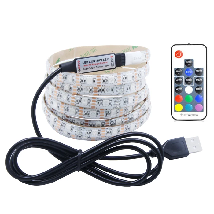 Светодиодный ремень USB зарядное устройство 5V цветная вспышка RGB цвет ТВ фон компьютерный стол пульт дистанционного управления лампа ремень