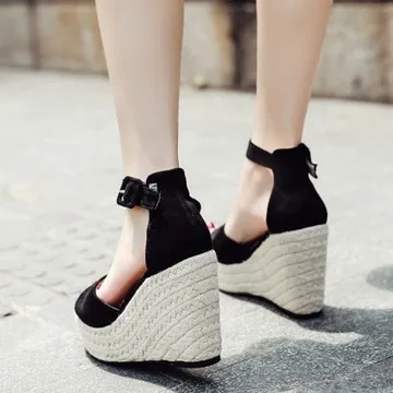 

Beige Heeled Sandals Female Shoe Buckle Open Toe All-Match 2021 Women's Clogs Wedge Black Girls Peep Fashion High Strap New Plat