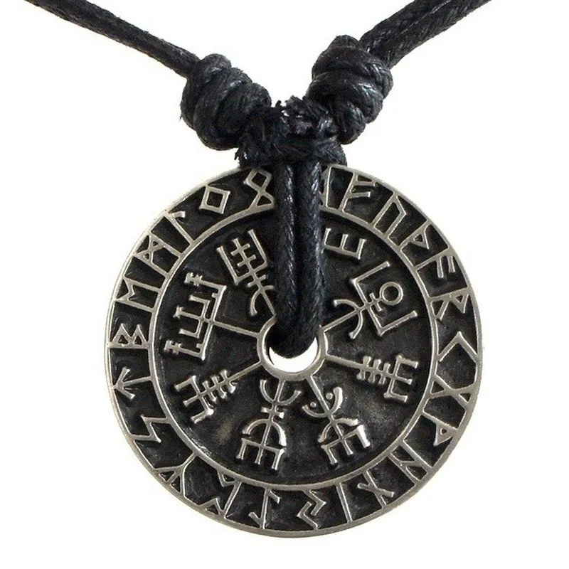 

Nordic Viking Odin Compass Necklace for Men Anglo Saxon Rune Pendant Retro Black Tone Solid Metal Wholesale Jewelry