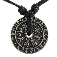 nordic viking odin compass necklace for men anglo saxon rune pendant retro black tone solid metal wholesale jewelry