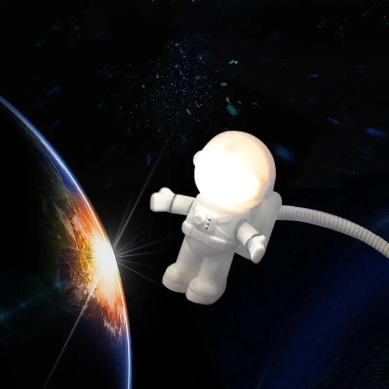 Белый гибкий космонавт астронавт трубка USB СВЕТОДИОДНЫЙ Ночник Лампа для компьютера ноутбук Laptop персональный компьютер для чтения Портативный DC 5V креативный
