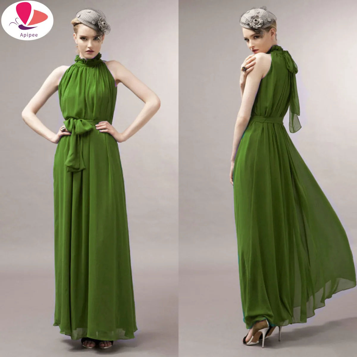 Женское шифоновое платье с лямкой на шее длинное пляжное элегантное платье-макси