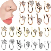 1piece stainless steel heart clip on nose ring star fake nose piercing clip on cross nose clip fake jewelry faux piercing nez