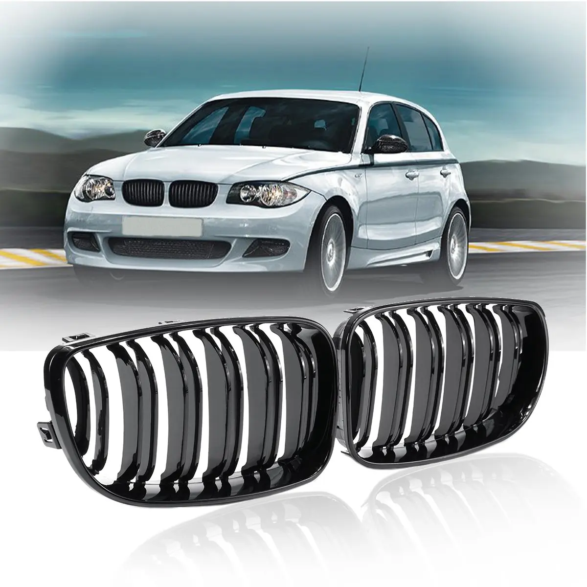 Новинка 1 пара глянцевый черный 2 планка Передняя носочная решетка E81 E82 E87 E88 118i 125i