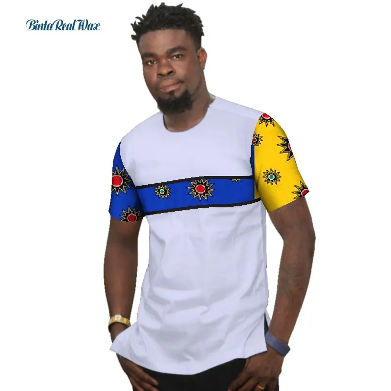 Мужская рубашка Bazin Riche летняя Лоскутная из 100% хлопка с принтом Дашики в