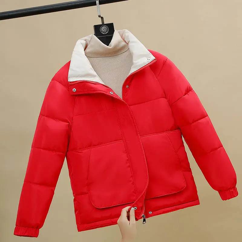 

Feminino acolchoado jaqueta 2021 novo outono inverno quente grosso curto casaco feminino manga longa zíper sólido outerwear