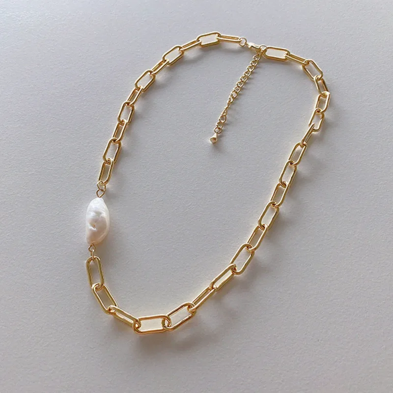 

Korean Necklace Female Retro Irregular Freshwater Pearl Chain Neck Chain Clavicle Chain For Women Necklace Wedding Jewelery