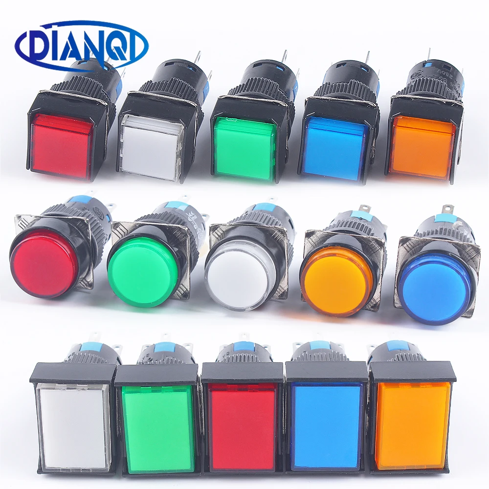 

16MM 12V 24V 220V 1NO1NC Momentary No Latching Locking lamp Illuminuted Maintained Push Button Switches With Light NO LED
