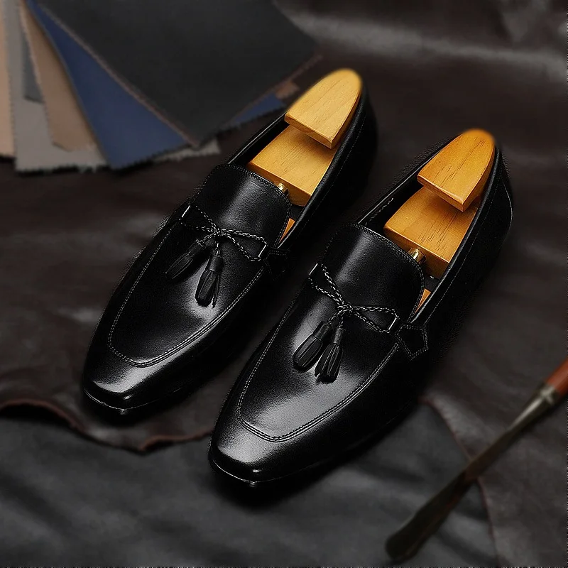 

Pointed Toe Formal Shoes Man Genuine Cow Leather Oxfords Fringe Decoration Men Italy Dress Business Wedding Shoes for Male F32