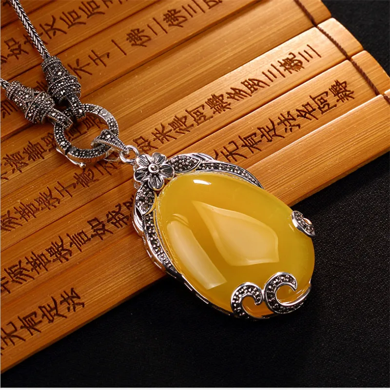 Большой Стерлинговое Серебро S925 пробы Израиль янтарный цветок с каплями