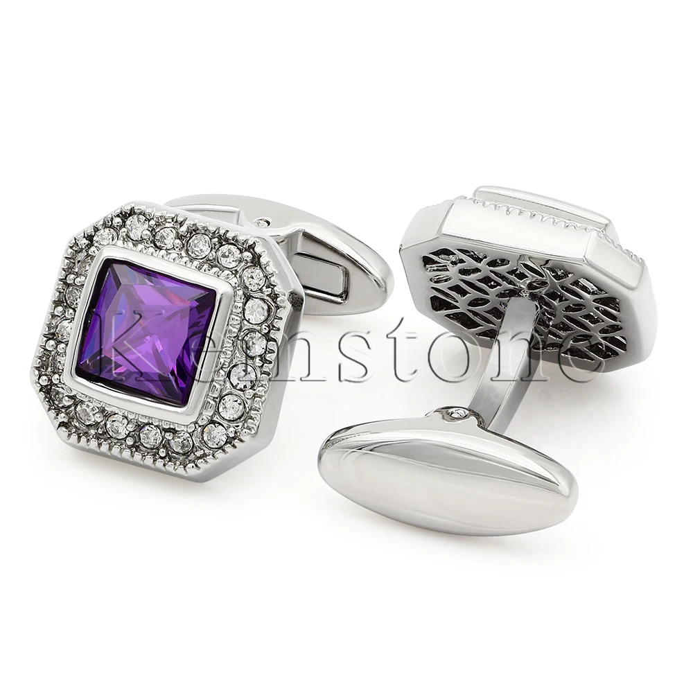 Kemstone Роскошные Серебристые фиолетовые кубические циркониевые запонки для