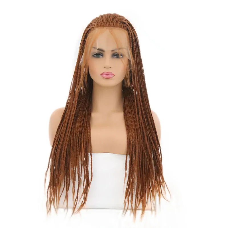 

AIMEYA Brown Braided Synthetic Lace Front Wigs with Baby Hair for Black Women Gluless Free Part Long Box Micro Braid Lace Wig
