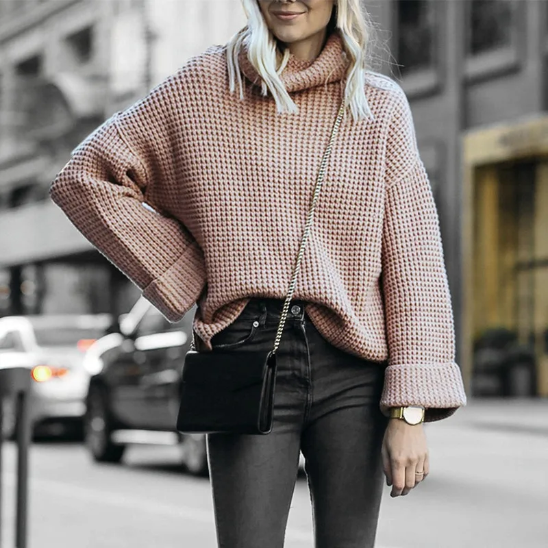 

Fashion Turtleneck Sweater Women Sweater Warm Casual Pullover Top Oversized Long Sleeve Autumn Winter Plus Size White Gray Black