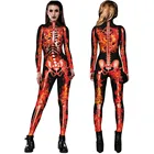 2021 Хэллоуин, женские сексуальные комбинезоны с 3D принтом, мультяшный дракон, Череп, огонь, скелет, камуфляжные смешные костюмы, женский комбинезон