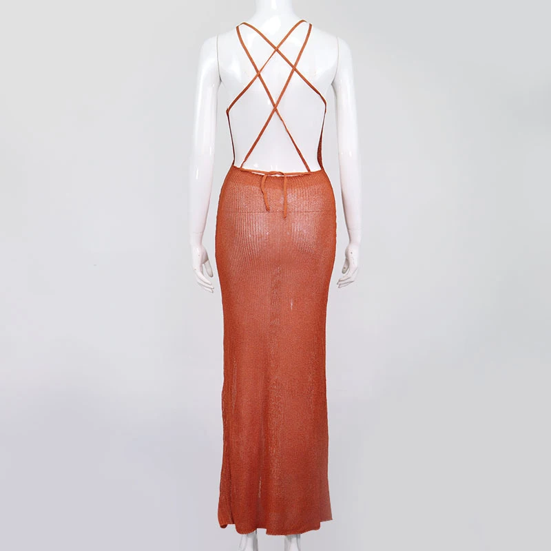 Большая распродажа! Платье макси с глубоким V-образным вырезом 2022 ржавчины цвета