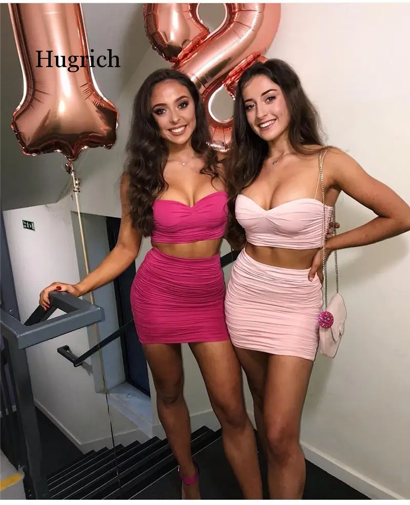 

Layers Ruched Two Piece Set Pink Outfits Set Crop Top and Mini Skirt Set Summer Party Wear Sexy Two Piece Outfits