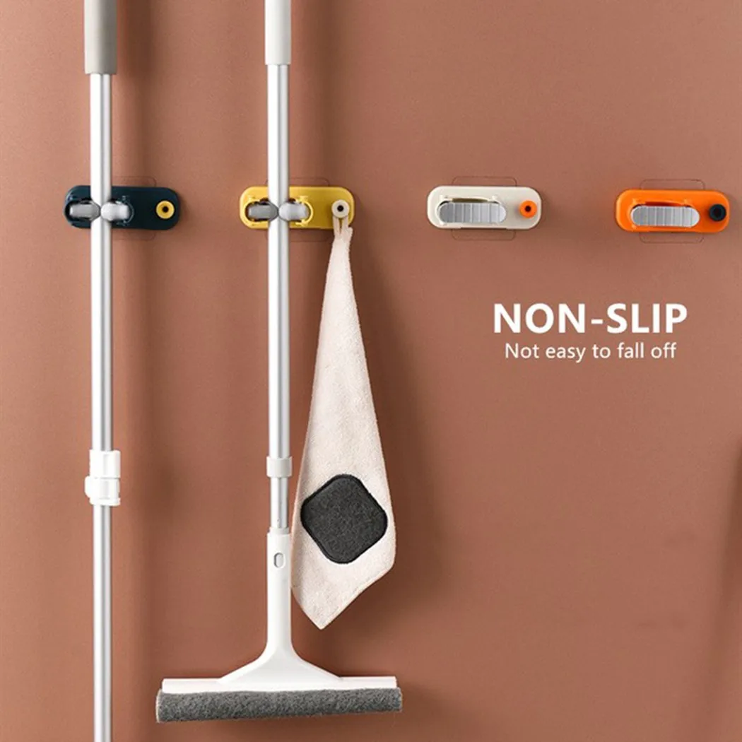 

1* Mop Clip 2in1 Mop ABS+TPR Broom Holder Bathroom Hook Nail-free Wall Mounted Shelf Organizer Clips
