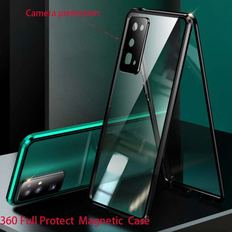 Магнитный чехол с полным покрытием для Honor 30 Pro Plus из закаленного стекла