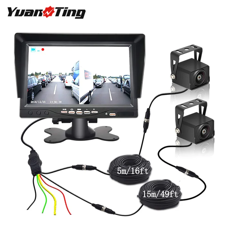 Система камер заднего вида YuanTing 2 разделенных экрана 7 дюймов AHD 1080P монитор с