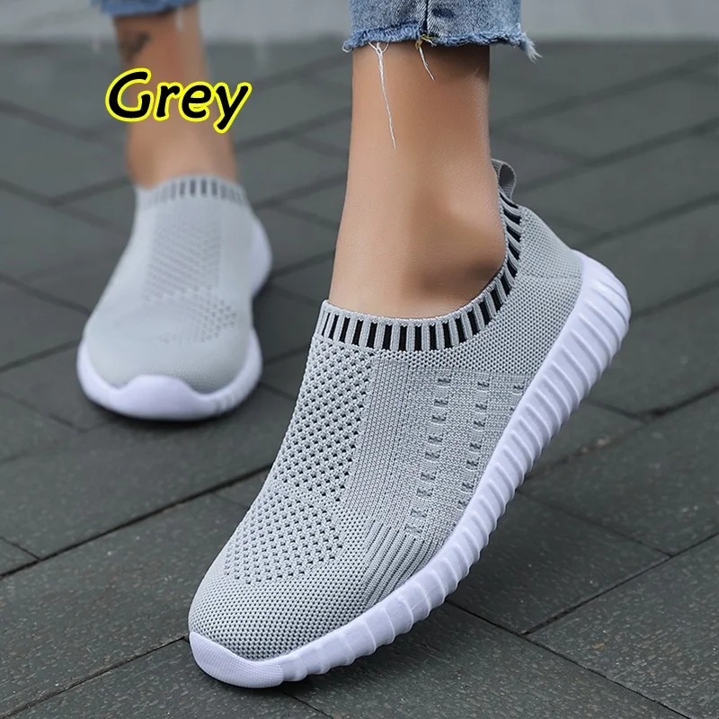 

New Women's Mesh Breathable Sports Shoes Ladies Round Toe Slip On Sneakers Casual Shoes Plus Size 36-43