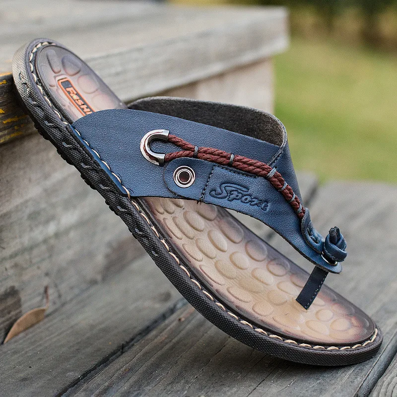 2020 летние коричневые вьетнамки из натуральной кожи мужские шлепанцы с разрезом