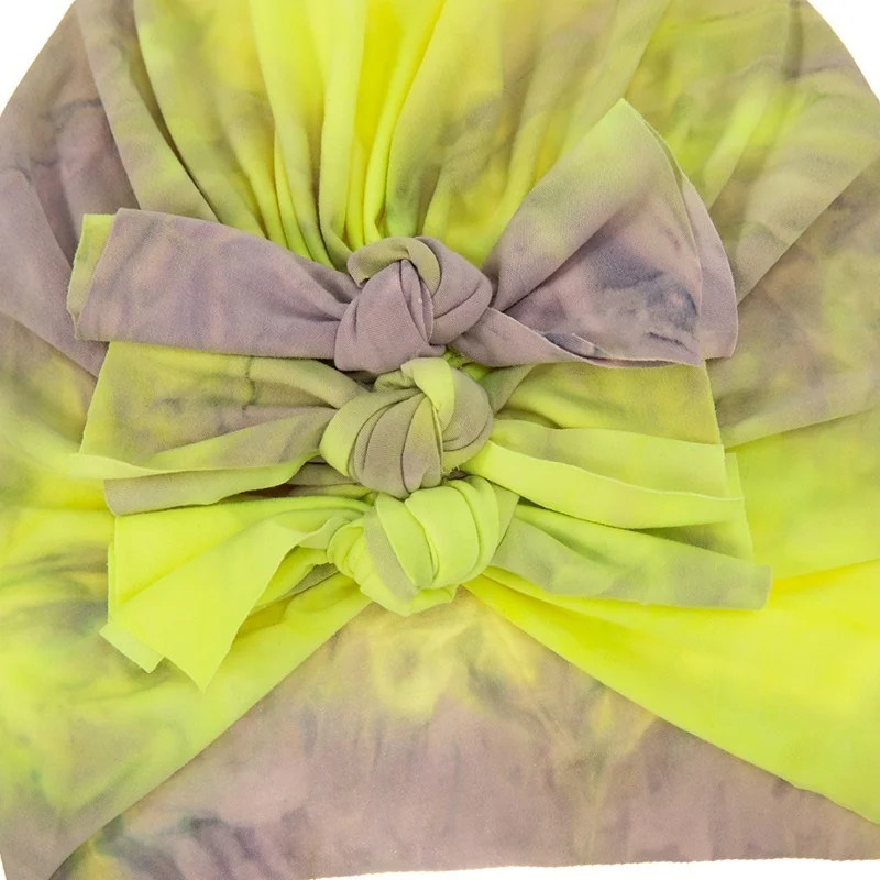 

Cute Cotton Blend Tie Dye Hair Bow Knot Kids Baby Infant Turban Hat Summer Soft Breathable Infant Toddler Beanies Cap Headwrap