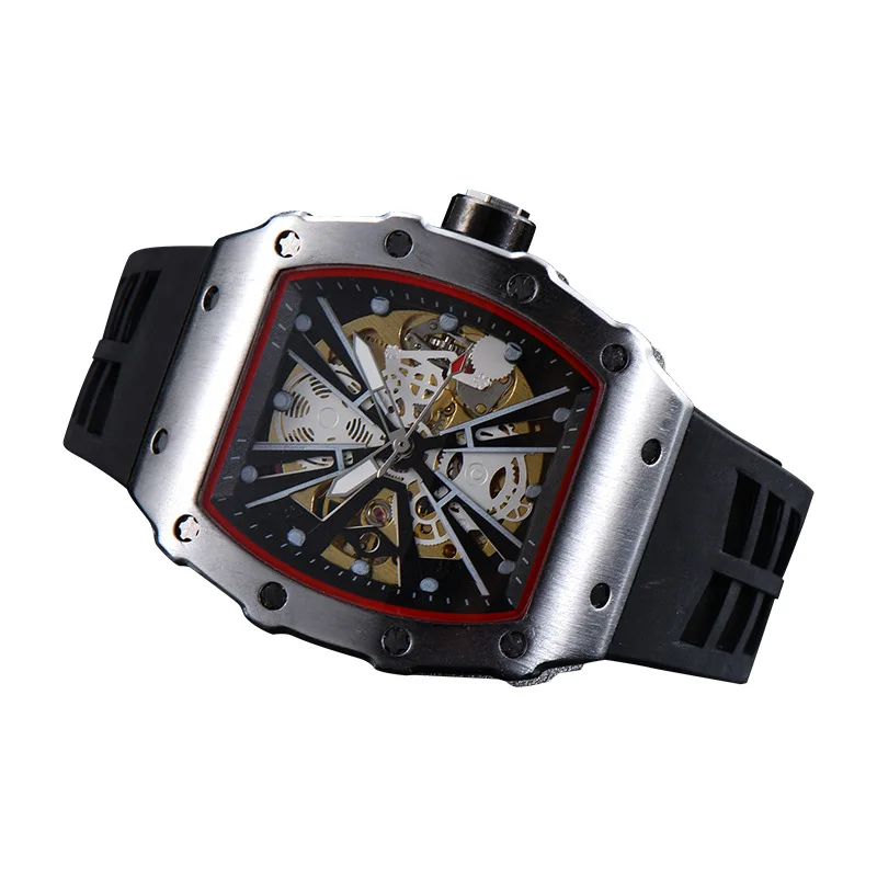 

Hengbolong wine barrel watch transparent inlaid diamond Ghost Head personality fashion watch men's Watch