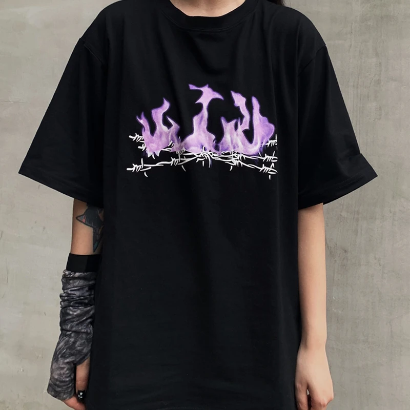 Harajuku винтажный готический в стиле панк для женщин футболки на весну уличная