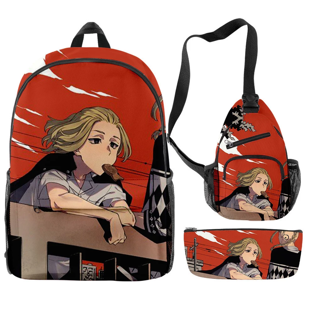 

Tokyo Revengers Anime Cosplay Backpack Crossbody Bag And Pencil Case Three Piece 3D Print Cute Schoolbag Travelbag For Teenagers