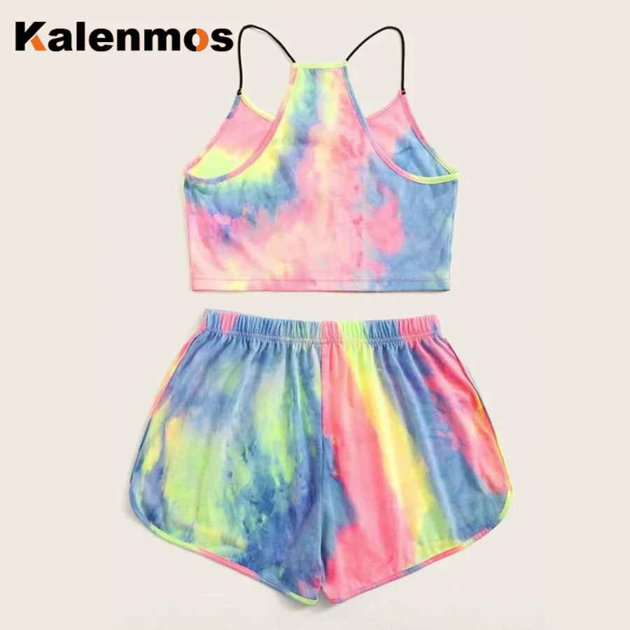 Женский костюм двойка с принтом KALENMOS повседневный летний укороченный топ