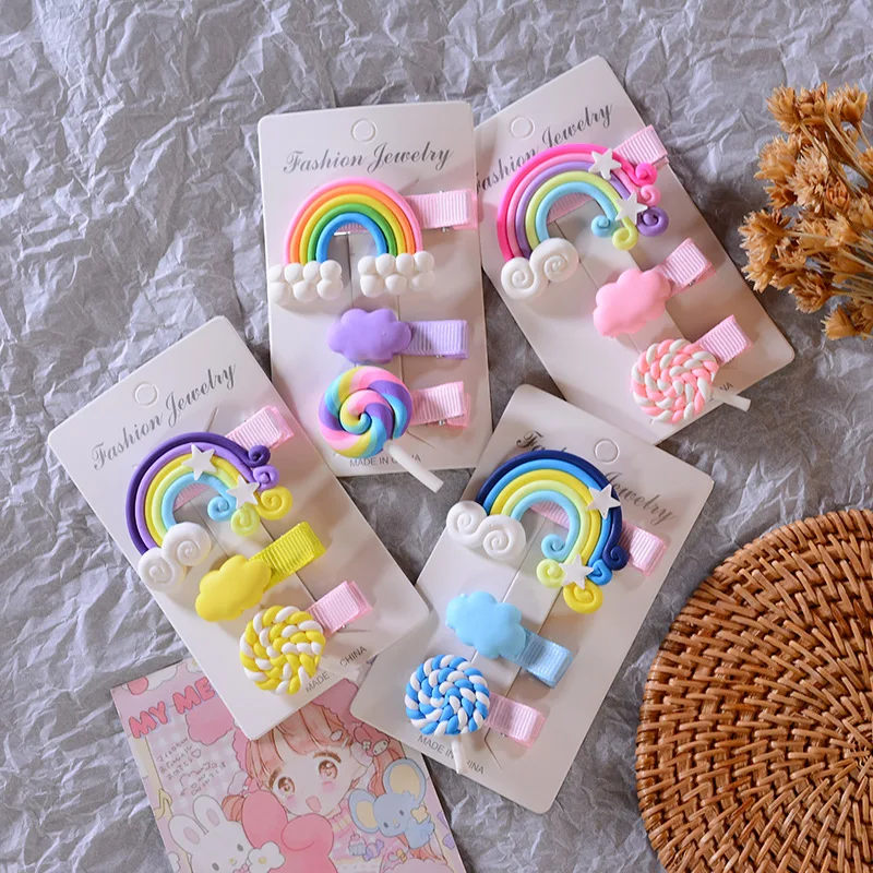 3 шт./лот заколки для волос девочек Kawaii Детские аксессуары облачко леденец Радуга