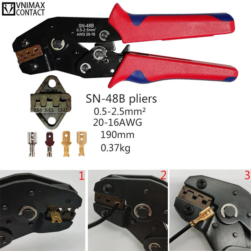 

Crimping tool 2.8/4.8/6.3mm insulated cable connector plug and socket shovel connector insulating sleeve Kit