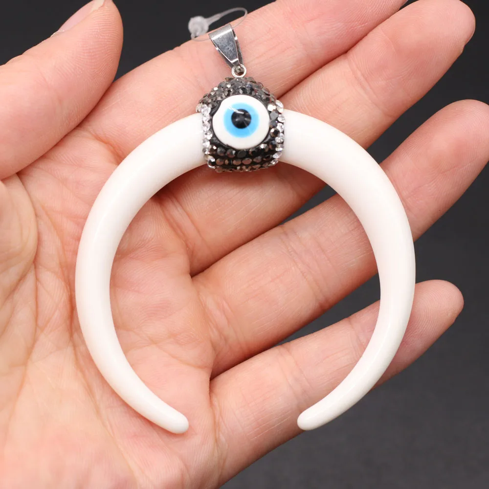 

New White Bone Pendant Moon Shape Evil eye Pendant for Tribe Jewelry Making DIY Necklace Reiki Healing Gift