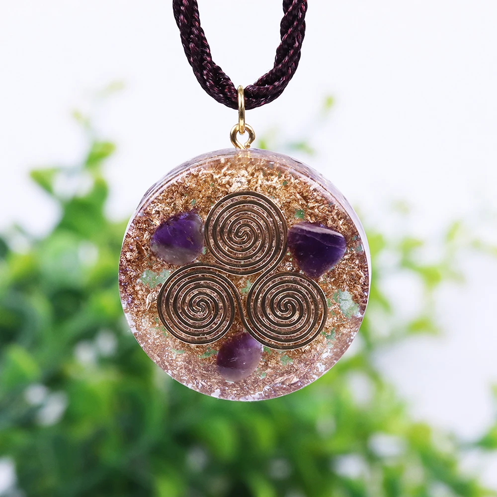 

REIKI Orgonite Pendant Natural Amethyst Sweater Chain Men And Women Necklace Bring Lucky Healing Jewelry
