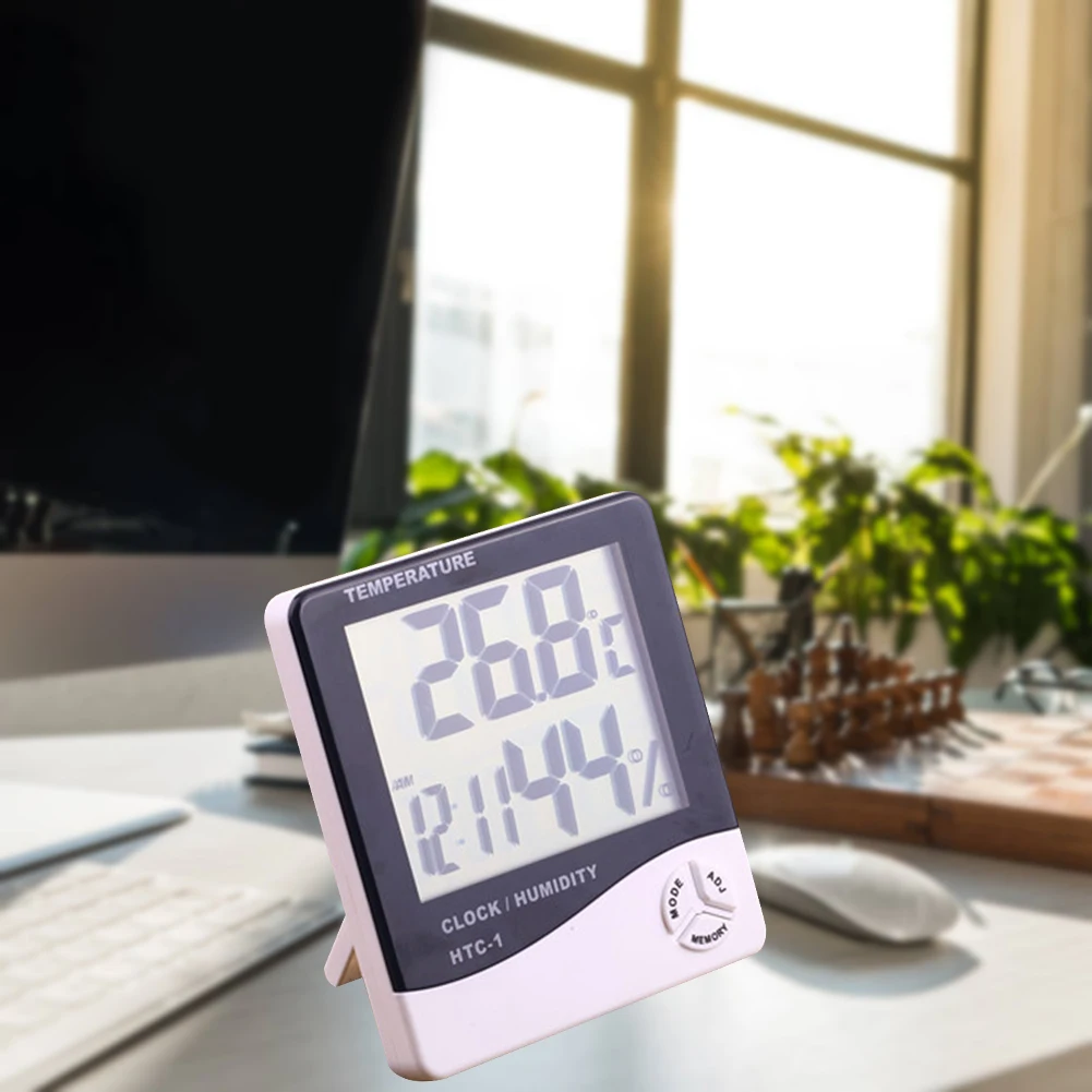 

LCD Electronic Digital Temperature Humidity Meter Indoor Outdoor Thermometer Hygrometer Weather Station Clock HTC-1