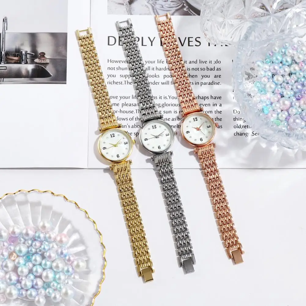 

Women Simple Small Round Dial Number Alloy Bracelet Watch Buckle Wristwatch Gift