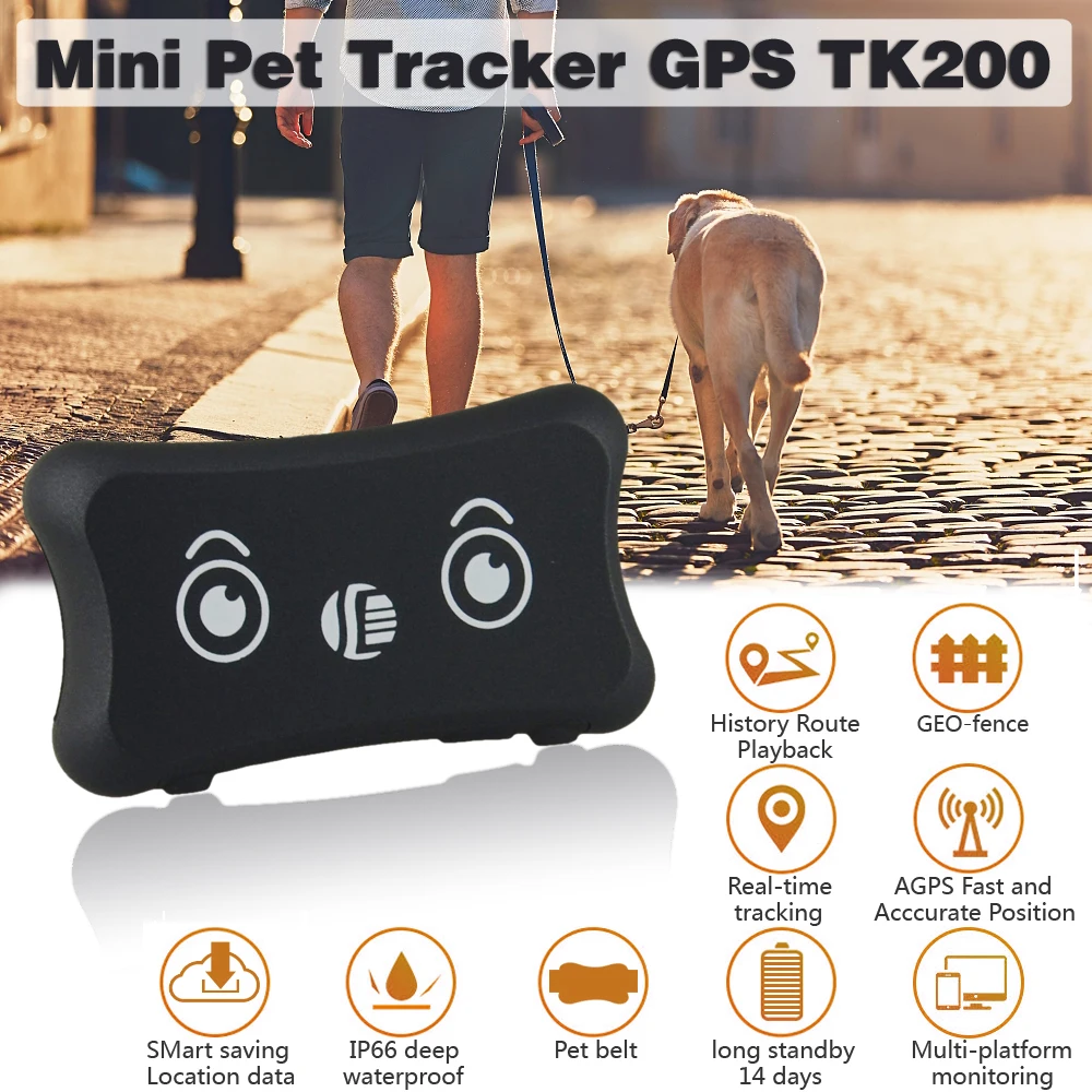 

Мини GPS-трекер TK200 для домашних животных, Портативный GPS-локатор, отслеживание в реальном времени по карте Google с умным режимом энергосбережен...