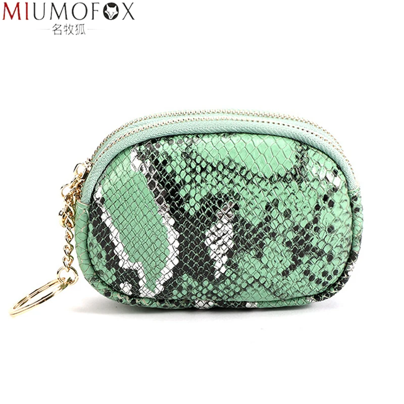 

Mini Wallet Women Double Zip Leather Coin Purses Fashion Python Pattern Design Small Change Purse Credit Card Coins Pouch Wallet