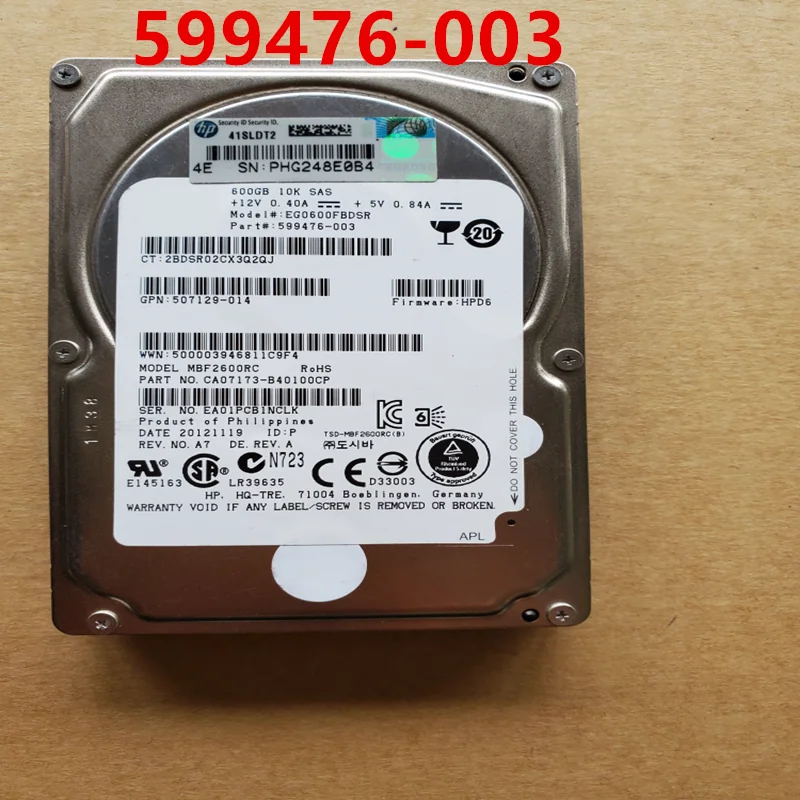 

Original New HDD For HP 600GB 2.5" SAS 6 Gb/s 64MB 10000RPM For Internal HDD For Server HDD For 599476-003 507129-014