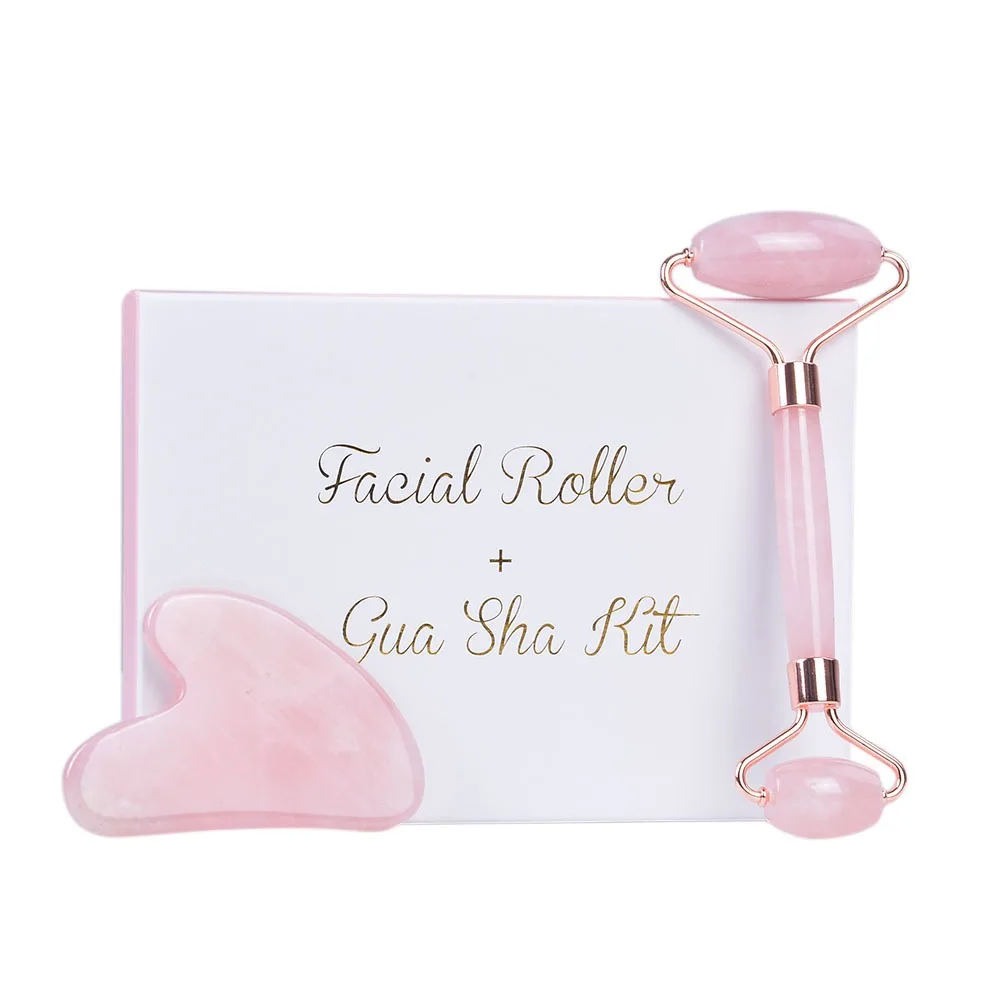 

Facial Massager For Face Skincare Lifting Gua Sha Board Rose Quartz Roller Scraper Natural Jade Face Slimming Massager Roller
