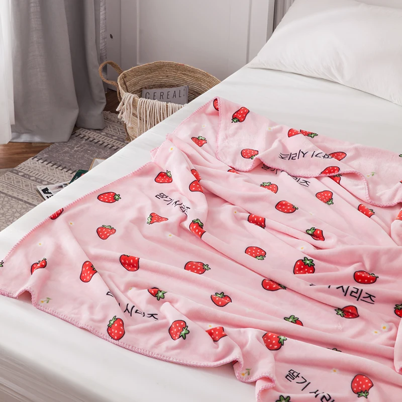 Strawberry blankets fashion twin girls Throw Flannel blanket on Bed/car/sofa cartoon kids rugs fruits double | Дом и сад
