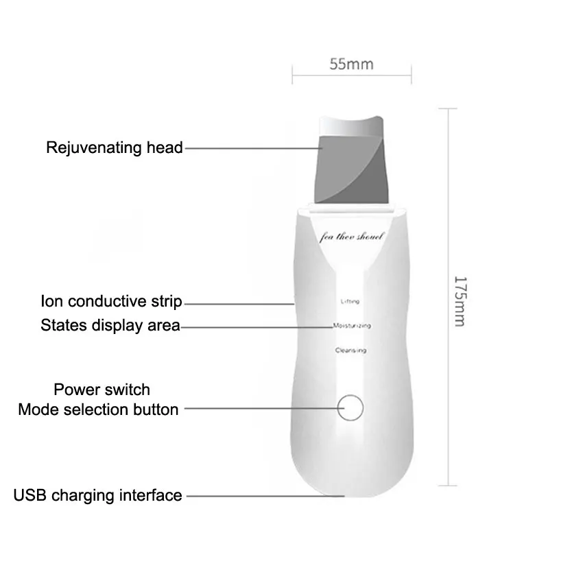 Профессиональный ультразвуковой скребок для кожи лица Ион глубокое очищение