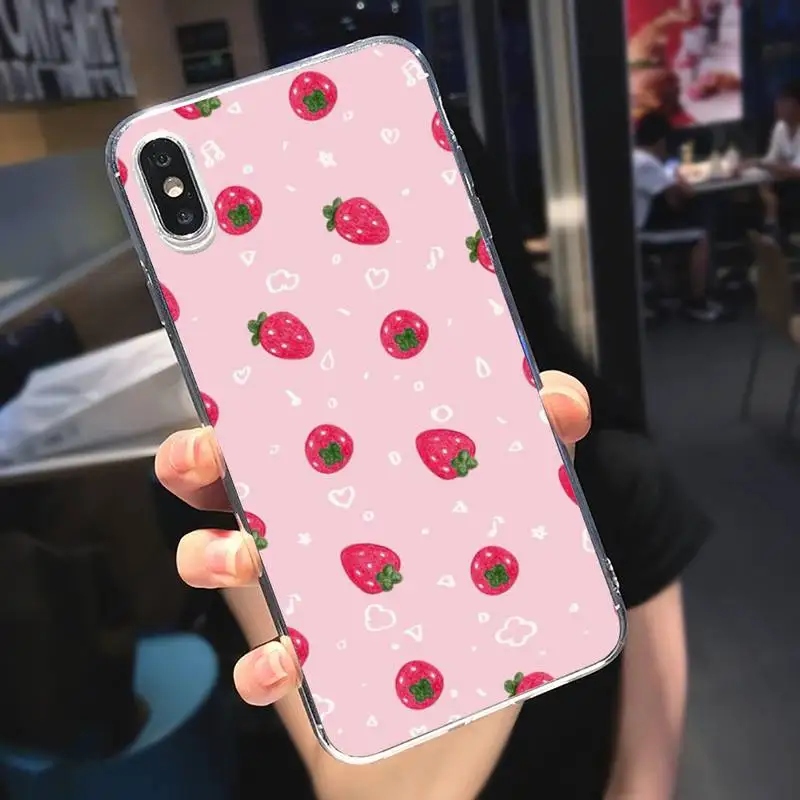 

Pink Cherries Cherry Strawberry Phone Cases Transparent for iPhone 6 7 8 11 12 s mini pro X XS XR MAX Plus